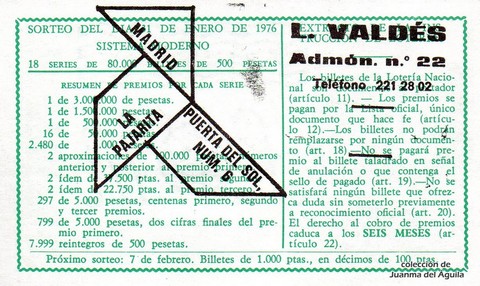 Reverso décimo de Lotería 1976 / 4