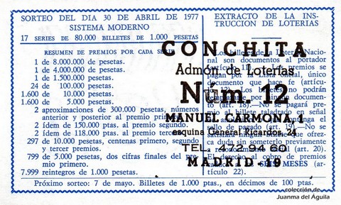 Reverso décimo de Lotería 1977 / 16