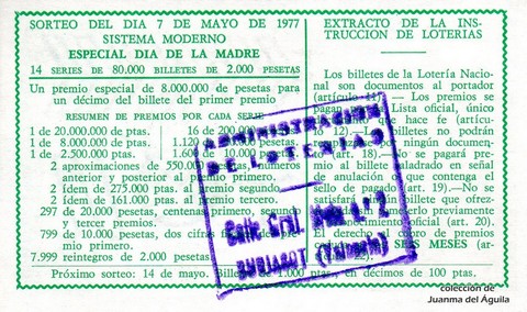 Reverso décimo de Lotería 1977 / 17