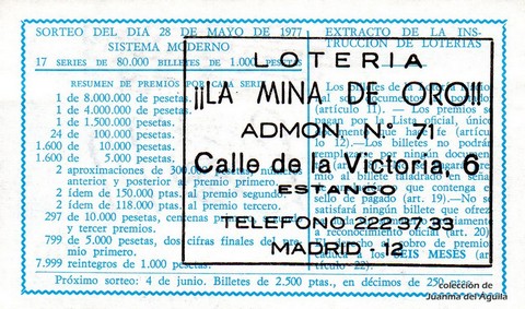 Reverso décimo de Lotería 1977 / 20