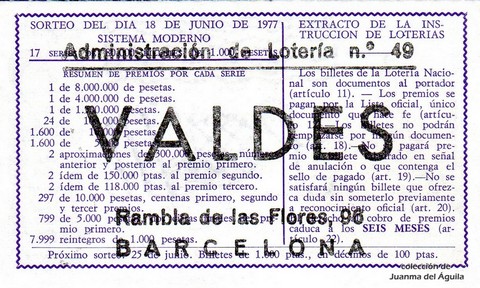 Reverso décimo de Lotería 1977 / 23