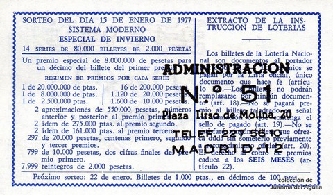 Reverso décimo de Lotería 1977 / 2