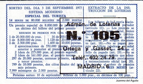 Reverso décimo de Lotería 1977 / 34