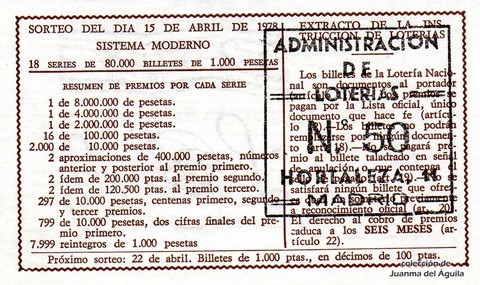 Reverso décimo de Lotería 1978 / 14