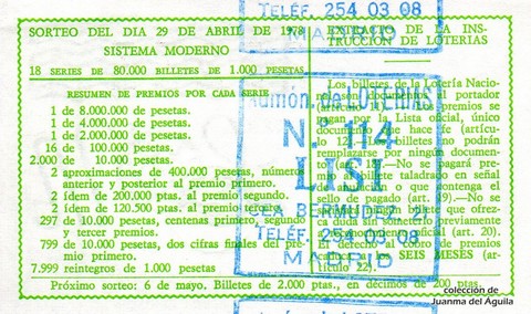 Reverso décimo de Lotería 1978 / 16