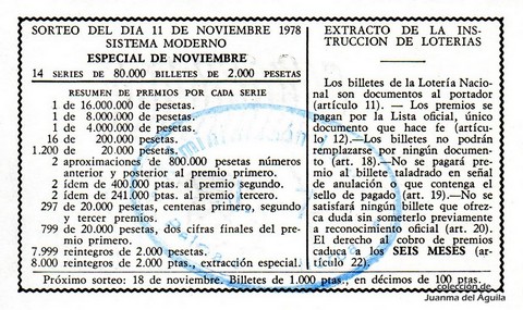 Reverso décimo de Lotería 1978 / 44