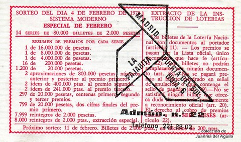 Reverso décimo de Lotería 1978 / 5