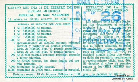 Reverso décimo de Lotería 1978 / 6