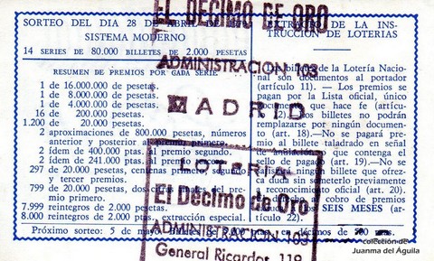 Reverso décimo de Lotería 1979 / 16