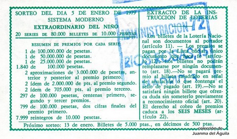 Reverso décimo de Lotería 1979 / 1