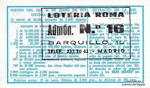 Reverso décimo de Lotería 1979 / 23