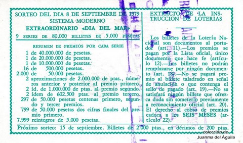 Reverso décimo de Lotería 1979 / 35