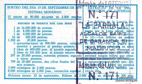 Reverso décimo de Lotería 1979 / 36