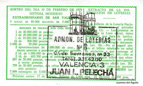 Reverso décimo de Lotería 1979 / 6