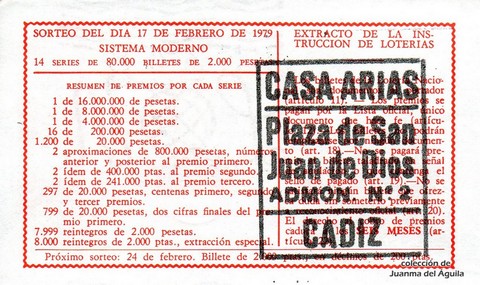 Reverso décimo de Lotería 1979 / 7