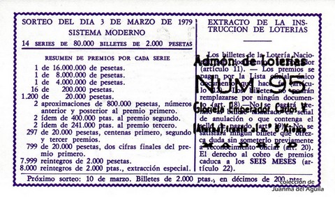 Reverso décimo de Lotería 1979 / 9