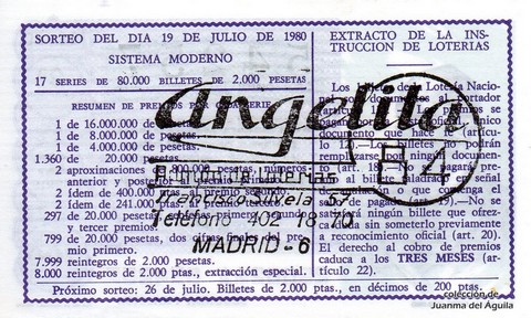 Reverso décimo de Lotería 1980 / 28