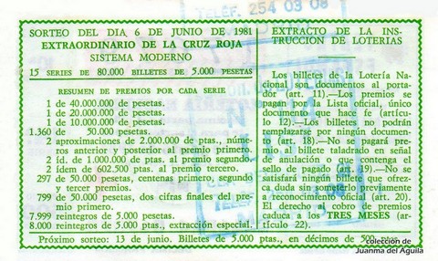 Reverso décimo de Lotería 1981 / 22