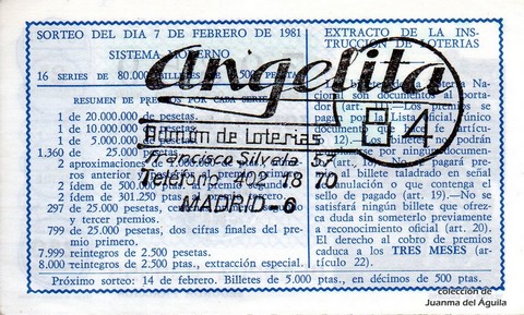 Reverso décimo de Lotería 1981 / 6