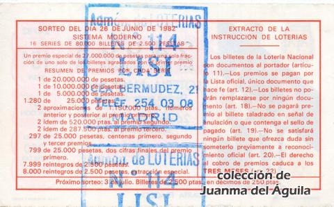 Reverso décimo de Lotería 1982 / 24