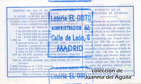 Reverso décimo de Lotería 1982 / 8