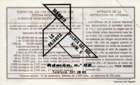 Reverso décimo de Lotería 1985 / 48