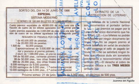 Reverso décimo de Lotería 1986 / 24