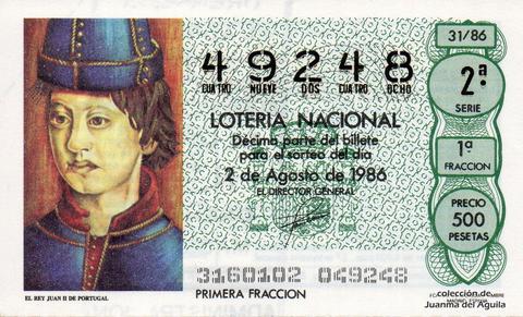 Décimo de Lotería 1986 / 31