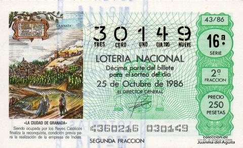 Décimo de Lotería 1986 / 43