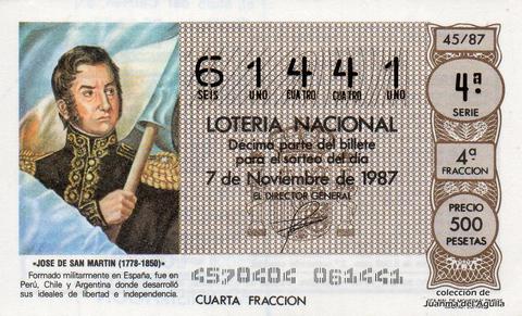 Décimo de Lotería 1987 / 45