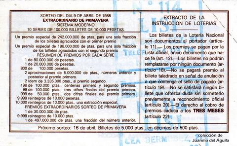 Reverso décimo de Lotería 1988 / 15