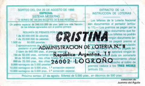 Reverso décimo de Lotería 1988 / 34