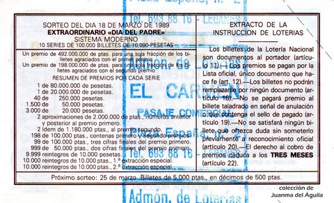 Reverso décimo de Lotería 1989 / 11