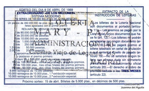 Reverso décimo de Lotería 1989 / 14