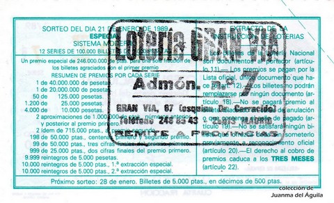 Reverso décimo de Lotería 1989 / 3