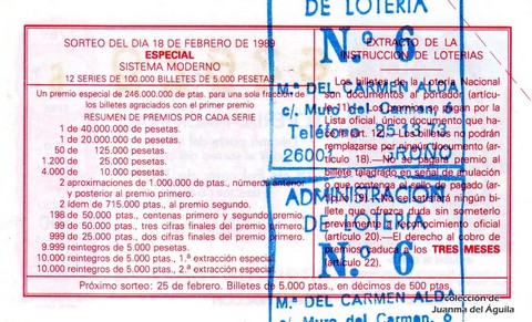 Reverso décimo de Lotería 1989 / 7