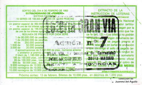 Reverso décimo de Lotería 1993 / 12