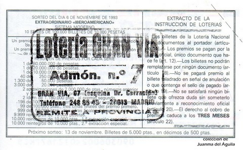 Reverso décimo de Lotería 1993 / 90