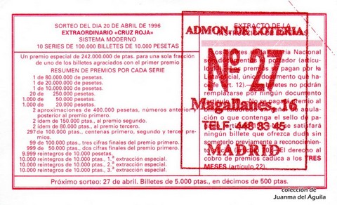 Reverso décimo de Lotería 1996 / 32