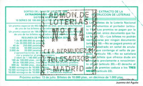 Reverso décimo de Lotería 1996 / 54