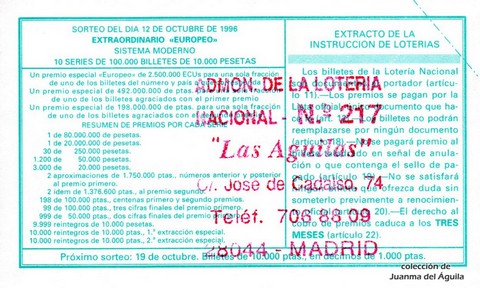 Reverso décimo de Lotería 1996 / 82