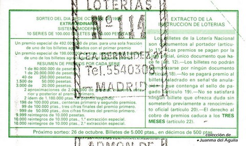 Reverso décimo de Lotería 1996 / 84