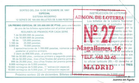 Reverso décimo de Lotería 1997 / 100