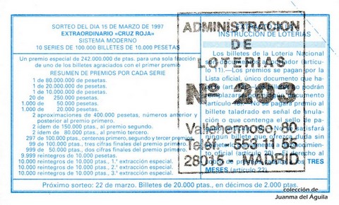 Reverso décimo de Lotería 1997 / 22