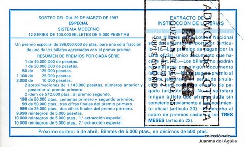 Reverso décimo de Lotería 1997 / 26