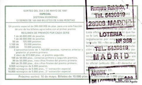 Reverso décimo de Lotería 1997 / 36