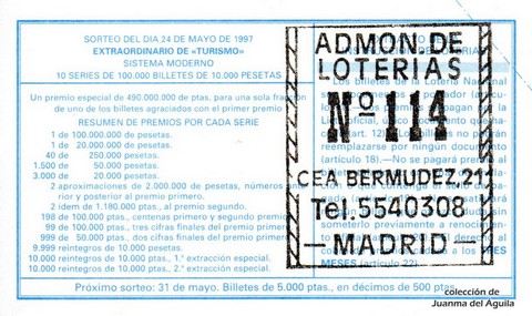 Reverso décimo de Lotería 1997 / 42