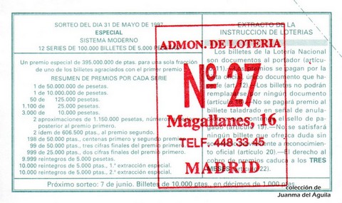 Reverso décimo de Lotería 1997 / 44