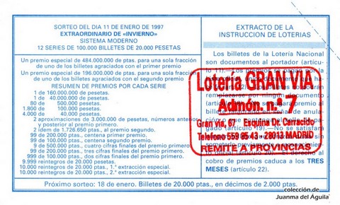 Reverso décimo de Lotería 1997 / 4