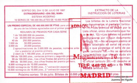 Reverso décimo de Lotería 1997 / 56